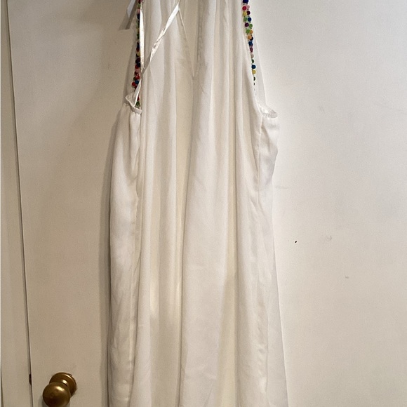 Very J White Sleeveless Dress with Colorful Pompom Trim size large - Picture 2 of 3
